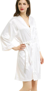 WJing Yi Jia 2Pcs Womens Floral Kimono Robe Silk Robes Bride Bridesmaid Satin Robes Bridal Dressing Gown Silky Bathrobe