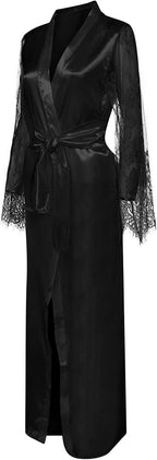 Uillui Lace Silk Robes for Women Long Sexy Satin Kimono Robe Bridesmaids Wedding Party Lingerie Robe Loungewear Sleepwear