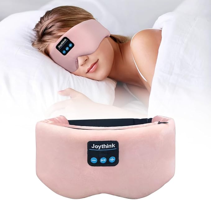 Joythink Weighted Eye Masks Bluetooth Sleep Mask Headphones Silk Wireless Bluetooth Headband for Side Sleepers Blackout for Airplane Travel Men Women Pink