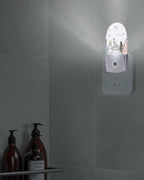 Night Light Plug into Wall, Christmas Day Winter Pine Trees Snowflakes Blue Sage Green Black Peach White Popsicle Shape Night Light LED Nightlight with Light Sensors for Kids Bedroom Hallway