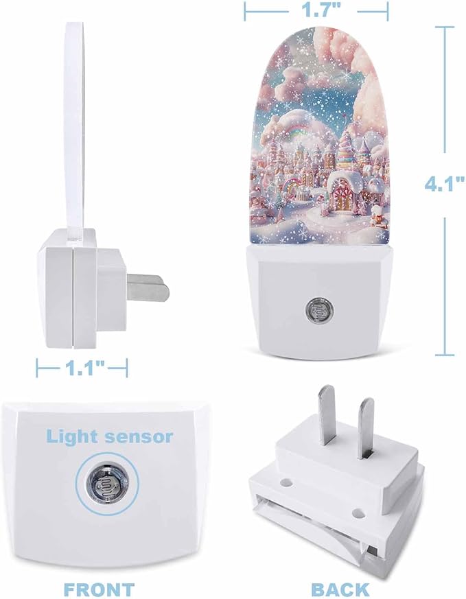 Christmas Peach Candy Town Cloud Night Light Plug into Wall, Winter Snow Scenery Cartoon Sky Blue Popsicle Shape Night Light LED Nightlight with Light Sensors for Kids Bedroom Hallway