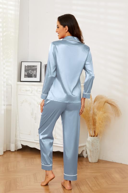 U2SKIIN Women Silk Pajamas Set, Long Sleeve Satin Pajamas for Women Sleepwear Button Down Pjs Set Two-piece