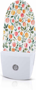 Summer Watercolor Peach Orange Leaf Night Light Plug into Wall, Farmhouse Fruit Plant Popsicle Shape Night Light Nightlight with Light Sensors for Kids Bedroom Hallway