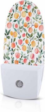 Summer Watercolor Peach Orange Leaf Night Light Plug into Wall, Farmhouse Fruit Plant Popsicle Shape Night Light Nightlight with Light Sensors for Kids Bedroom Hallway