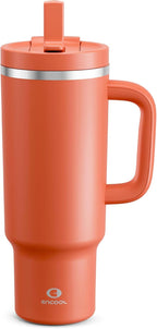 ENCOOL 40 oz Tumbler with Handle and Straw: Stainless Steel Insulated Tumbler Keeps Cold for 24 Hours, Leakproof Travel Cup Fits in Cup Holder and BPA-Free,Tawny Orange