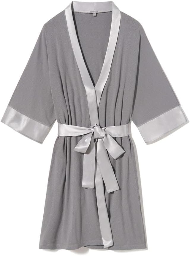 PJ Harlow Womens Shala-rib Knit Camono Robe With Satin Belt and Trim