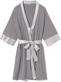 PJ Harlow Womens Shala-rib Knit Camono Robe With Satin Belt and Trim
