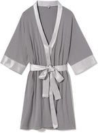 PJ Harlow Womens Shala-rib Knit Camono Robe With Satin Belt and Trim