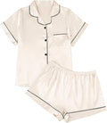 LILLUSORY Silk Satin Pajama Set for Women 2 Piece Lounge Pjs Winter Matching Summer Sleepwear Button Down Shirt Shorts