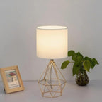 COTULIN Gold Small Table Lamp Set of 2, Modern Bedside Nightstand Lamps with Geometric Metal Base White Fabric Shade, Cute Desk Lamp for Living Room Bedroom