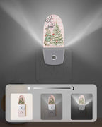 Night Light Plug into Wall, Xmas Winter Squirrel Santa Tree Snowflakes Dots Buffalo Gingham Vintage Peach Beige Popsicle Shape Night Light LED Nightlight with Light Sensors for Kids Bedroom Hallway
