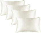 BEDELITE Satin Pillowcase for Hair and Skin, Super Soft Similar to Silk Pillow Cases 4 Pack with Envelope Closure, Cooling Pillowcases for Women Men (20"x30" Queen Size, Ivory)