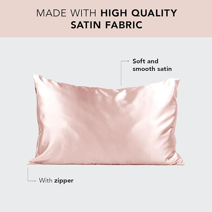Kitsch Satin Pillowcase with Zipper for Hair & Skin - Softer Than Silk Pillow Cases, Smooth Cooling Satin Pillow Case, Wrinkle-Free, Machine Washable - King Size Satin Pillow Case (19x36) - Blush