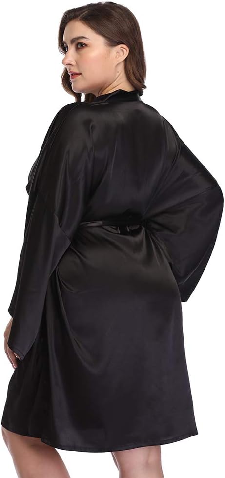 Women's Plus Size Short Satin Kimono Robes Sleepwear Bathrobes Silky Dressing Gown