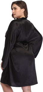Women's Plus Size Short Satin Kimono Robes Sleepwear Bathrobes Silky Dressing Gown