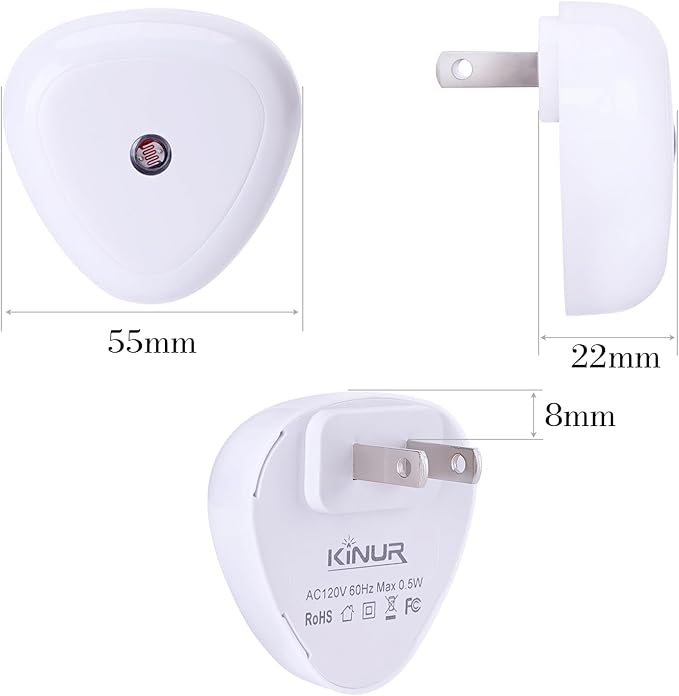 KINUR LED Night Light Plug into Wall,2700K Warmwhite,Nightlight Dusk to Dawn Sensor Automatic On and Off,Night Lamp,0.5W Led Night Light for Kids, Nursery, Bedroom, Hallway, Stair, Kitchen,6 Pack