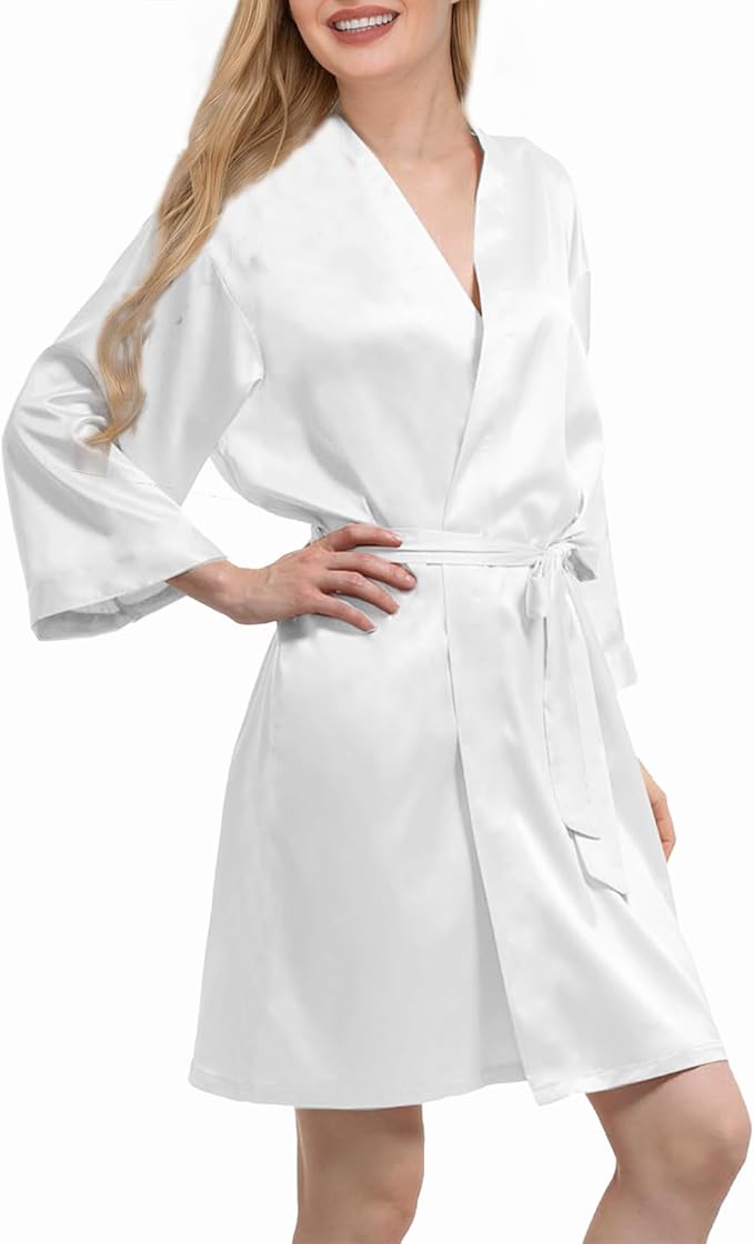 WJing Yi Jia Womens Satin Kimono Robe Silky Robes Floral Bathrobe Bride Bridesmaid Wedding Bridal Dressing Gown Loungewear