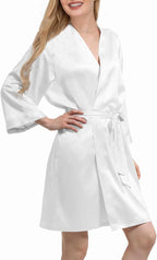 WJing Yi Jia Womens Satin Kimono Robe Silky Robes Floral Bathrobe Bride Bridesmaid Wedding Bridal Dressing Gown Loungewear