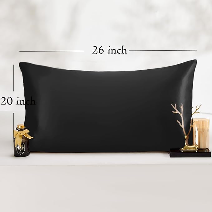 Vielit Standard Satin Pillowcase for Hair 2pc,Similar to Silk Pillow Cases,Easier Care Than Silk Pillowcase,Gifts for Women Men,Black,20x26 & Envelope Closure and 2 Satin Scrunchies