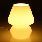 BSOD Mushroom lamp,Glass Mushroom Bedside Table Lamp Translucent Murano Vintage Style Striped Small Nightstand Desklamp Swirl Light for Home Decor, Dining, Living, Bedroom, Gift (Matte White)