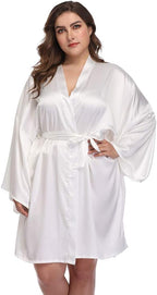 Women's Plus Size Short Satin Kimono Robes Sleepwear Bathrobes Silky Dressing Gown