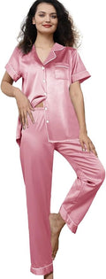 WJing Yi Jia Womens Pajamas Set XS-4XL Floral Silk Satin Pajama Sets Silky Pj Sets 2Pcs Loungewear Sleepwear Button Down Pjs