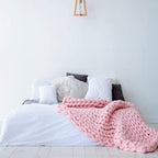 Knit Chunky Blanket Giant Throw Merino Wool Yarn Hand Made Bed Sofa Chair Mat(Pink 40"x60")