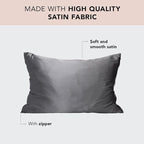 Kitsch Satin Pillowcase with Zipper for Hair & Skin - Softer Than Silk Pillow Cases, Smooth Cooling Satin Pillow Case, Wrinkle-Free, Machine Washable, King Size Satin Pillow Case 19x36, Charcoal, 2pc