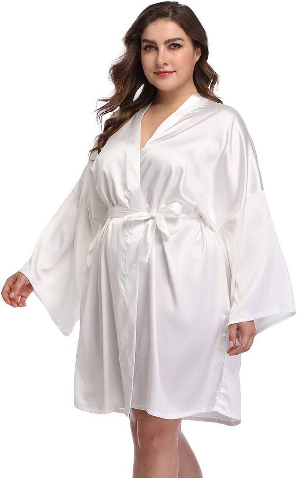 Women's Plus Size Short Satin Kimono Robes Sleepwear Bathrobes Silky Dressing Gown