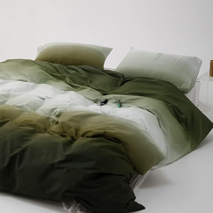 CLOTHKNOW Green White Queen Comforter Set 3Pcs Green Gradient Bedding Comforter Sets Soft Comforter with 2 x Pillow Cases