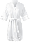 Womens Short Satin Robe Lace Trim Silk Kimono Sleepwear Bridesmaid Robes for Bride Wedding Party Nightgown