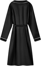 Schbbbta Silk Robes for Women Shawl Collar Long Satin Bathrobe Lightweight Sleepwear Loungewear with Pockets