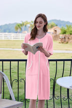 Ekouaer Women Zipper Robe Short Sleeve Duster Housecoat Short Bathrobes Zip Front Nightgown with Pockets S-3XL