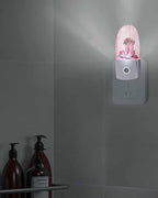Night Light Plug into Wall, Xmas Western Peach Cowboy Boots Poinsettia Flower Leaf Berry Watercolor Vintage Popsicle Shape Night Light LED Nightlight with Light Sensors for Kids Bedroom Hallway
