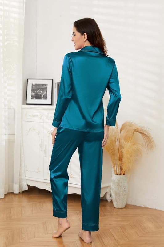 U2SKIIN Women Silk Pajamas Set, Long Sleeve Satin Pajamas for Women Sleepwear Button Down Pjs Set Two-piece