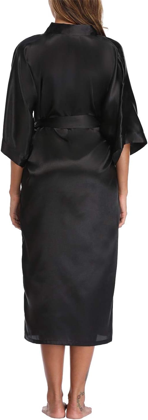 Women's Silk Robes Soft Long Satin Kimono Bathrobe Bride Bridesmaid Wedding Party Robes Sexy Sleepwear with Pockets