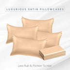 Elegant Comfort 6-Pack Champagne Satin Pillowcase Set with Hidden Zipper Closure, Silky Smooth for Hair and Skin Care - Standard/Queen