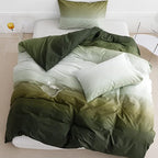 CLOTHKNOW Green White Queen Comforter Set 3Pcs Green Gradient Bedding Comforter Sets Soft Comforter with 2 x Pillow Cases