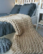 Knitted Chunky Blanket Throw, Handmade for Sofa, Bed or Gift (Camel, 40"x60")