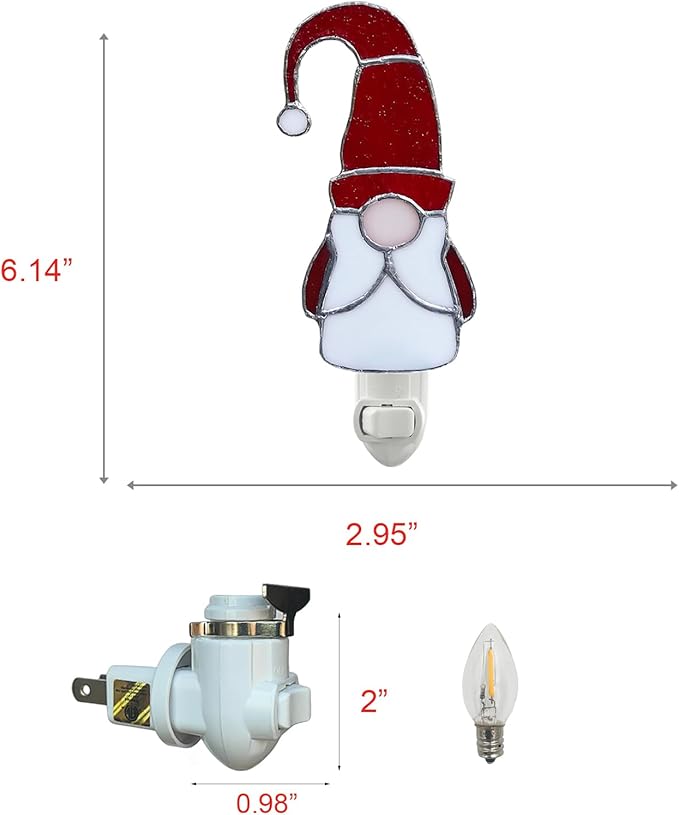 CHEZBABY Stained Glass Night Light Plug into Wall Lamp Decorative Accent Nightlight for Hallway Bedroom Bathroom Kitchen Home Décor(Christmas Elf)