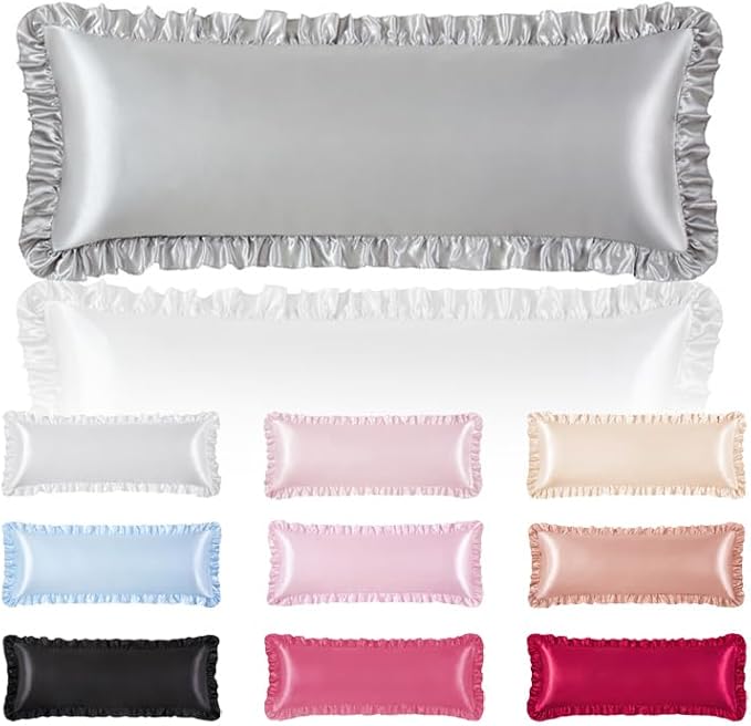 Light Gray Satin Pillowcases Body Pillow for Hair and Skin,Light Gray Body Pillow Silk Pillowcase with Envelope Closure Princess Room Decoration