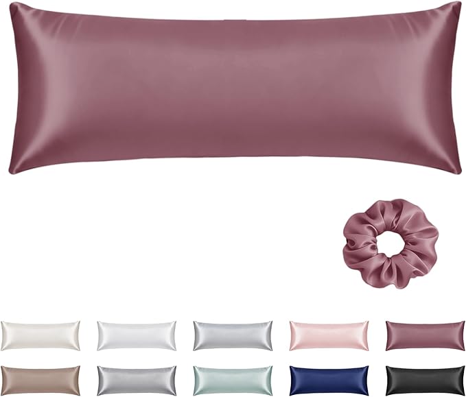 Vielit Satin Body Pillow Pillowcase 1pc,Silky Body Pillow Cover Similar to Silk Pillow Cases Soft Body Pillow Case 20x54 & Envelope Closure,Gift for Women Men Dusty Rose & 1 Satin Scunchie