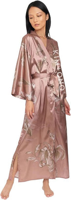 KIM+ONO Plus Size Luxury Kimono Robe for Women | Long Satin Floral Robe | Original Design | Removable Waist Tie Closure