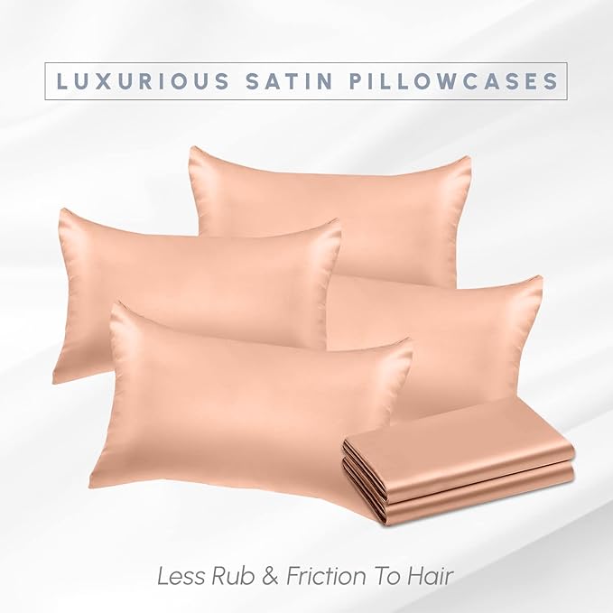 Elegant Comfort 6-Pack Silky Smooth Viscose Satin Pillowcase Set with Hidden Zipper Closure, Dusty Rose, Standard/Queen, 20" x 30"