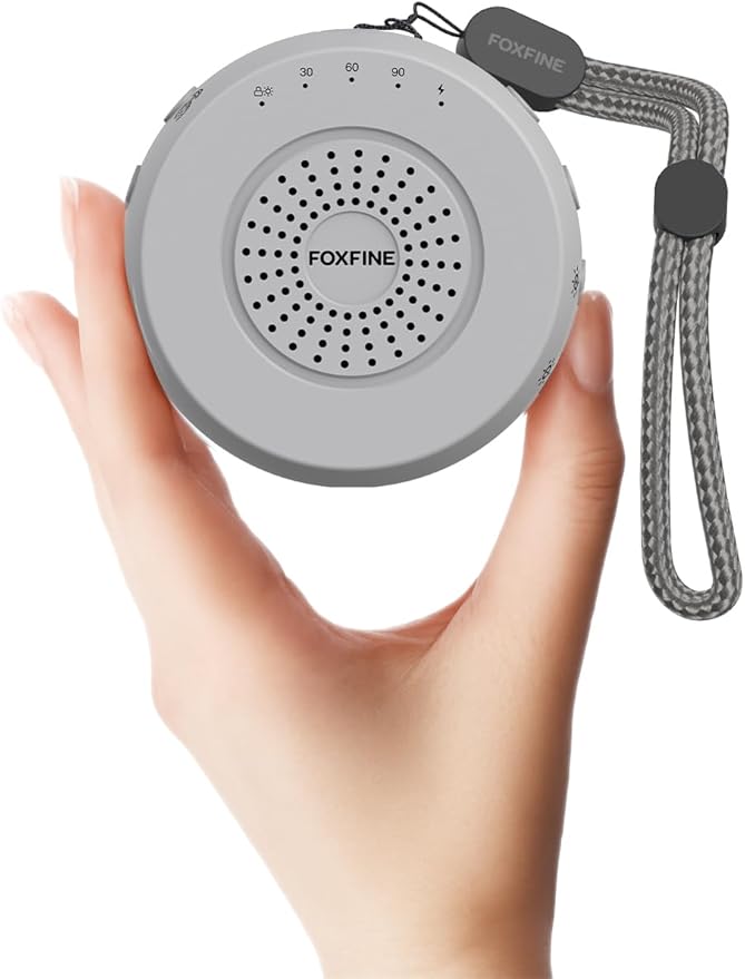 FOXFINE Portable Sound Machine, Travel White Noise Machine with 36 Soothing Sounds, Focus Light & Headphone Jack, Timer & Memory for Sleeping, Baby, Adults, Gray
