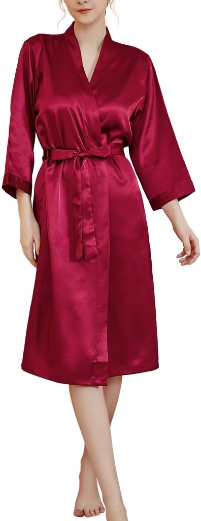 JEERLEEP Womens Silky Satin Robe Nine-quarter Sleeve Casual Sleepwear Party clothes Loungewear