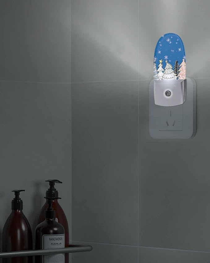 Night Light Plug into Wall, Christmas Winter Pine Trees Stars Snowflakes Sage Green White Peach Black Blue Popsicle Shape Night Light LED Nightlight with Light Sensors for Kids Bedroom Hallway