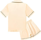 QPANCY Kids Satin Pajamas Sets Baby Boy Girl Button-Down Silk Sleepwear 2 Piece Short Sleeve Loungewear Clothes Set