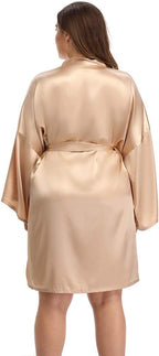 Women's Plus Size Short Satin Kimono Robes Sleepwear Bathrobes Silky Dressing Gown