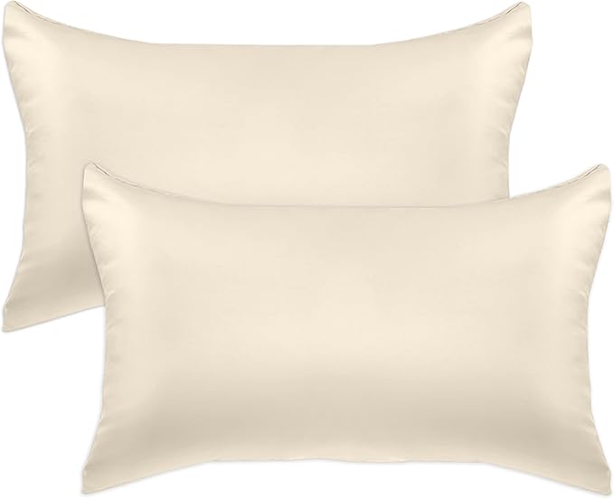 Elegant Comfort 2-Pack Cooling Viscose Satin Pillowcase Set with Hidden Zipper Closure, Silky Smooth for Best Hair and Skin Care-Beautiful Gift Box-2-Piece Satin Pillowcase Set, King, Cream